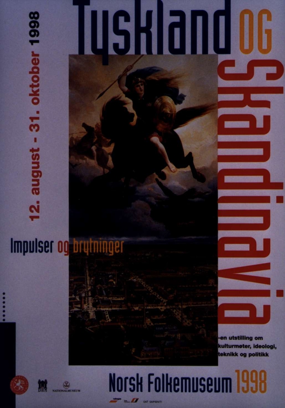 Plakat. Utstillingen "Tyskland og Skandinavia: impulser og brytninger" på Norsk Folkemuseum i 1998.