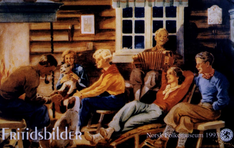 Plakat. Utstillingen "Fritidsbilder", en utstilling om fritid på Norsk Folkemuseum i 1993.