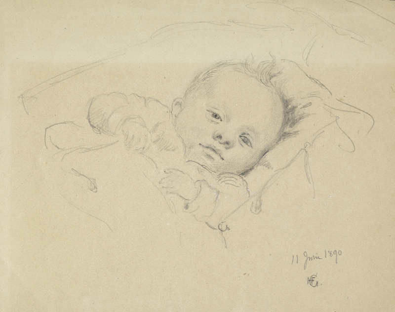Liggende barn. 1890 [Tegning]