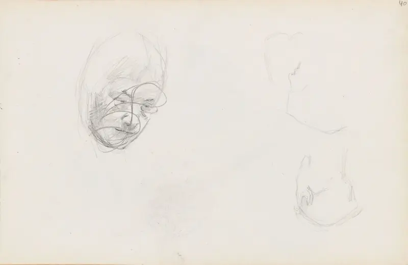 Hode; riss av to hoder, Signe Scheel, 1892, drawing