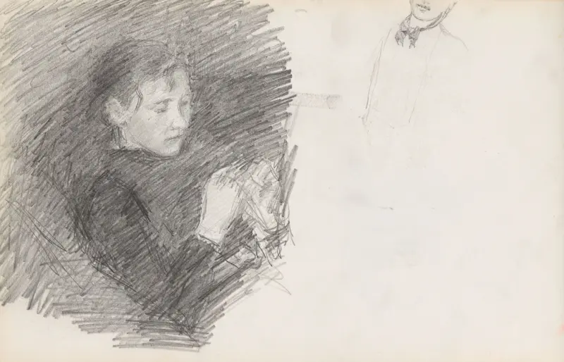 Kvinneportrett; fragment, Signe Scheel, 1892, drawing