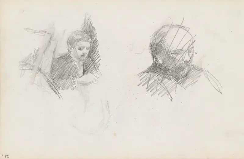 To mannsportretter, Signe Scheel, 1892, drawing