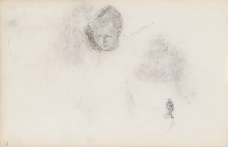 Kvinnehode; riss av ansikt, Signe Scheel, 1892, drawing