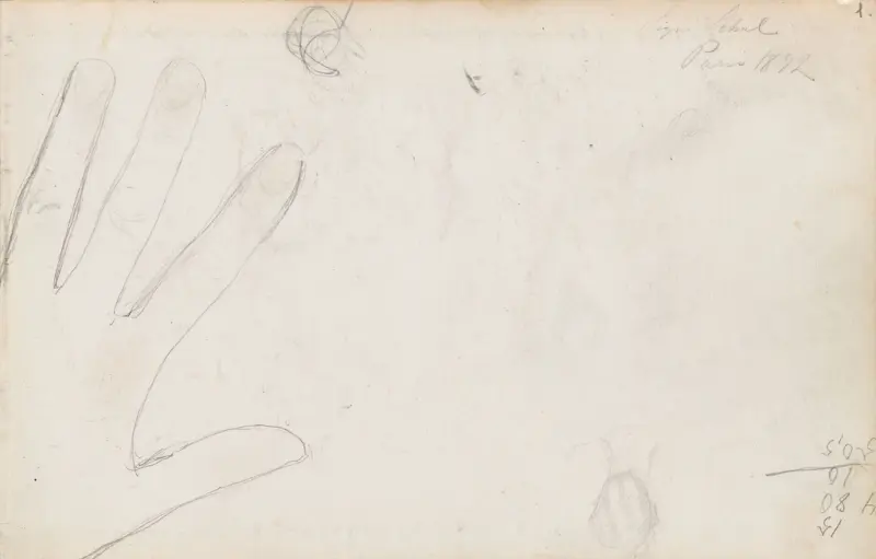 Riss av hånd; riss av hode, Signe Scheel, 1892, drawing
