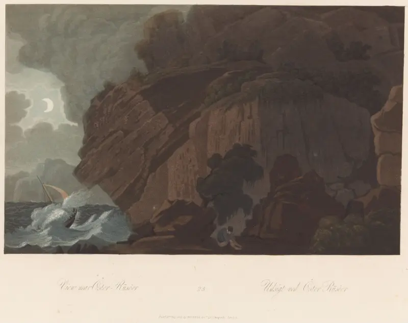 Utsikt ved Risør, John-William Edy, 1800–1813, print