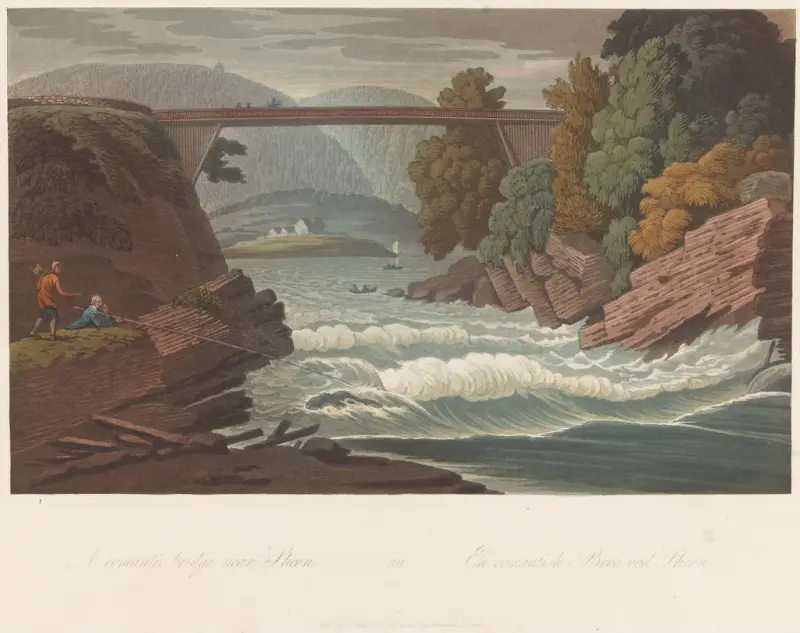 "En romantisk bro" ved Skien, John-William Edy, 1800–1813, print