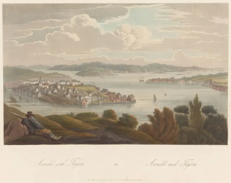 Arendal med Tyholmen, John-William Edy, 1800–1812, print