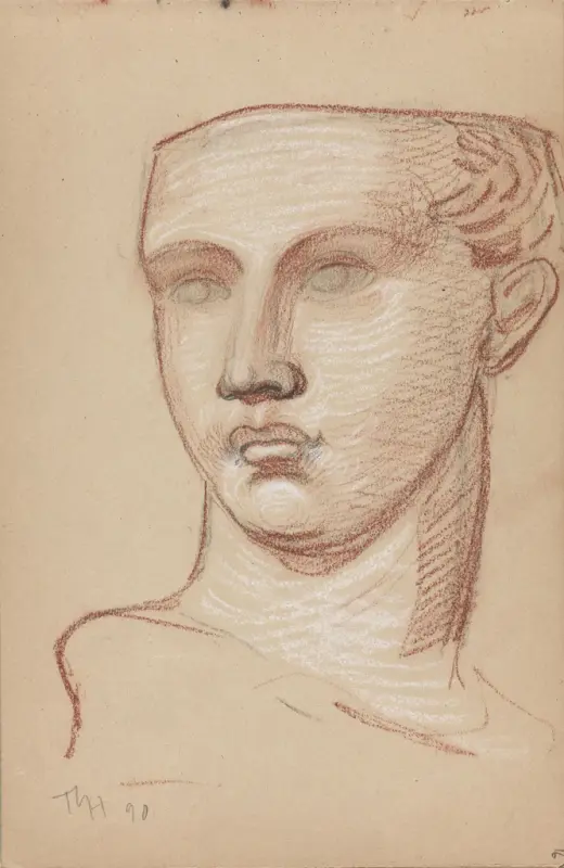 Studie av skulpturhode, Thorolf Holmboe, 1890, drawing