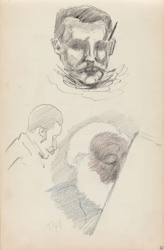 Studier av hoder, Thorolf Holmboe, 1890, drawing
