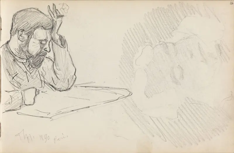 Lesende mann; mannshode, Thorolf Holmboe, 1890, drawing
