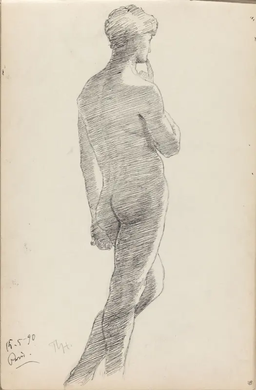 Mannsakt, Thorolf Holmboe, 1890, drawing