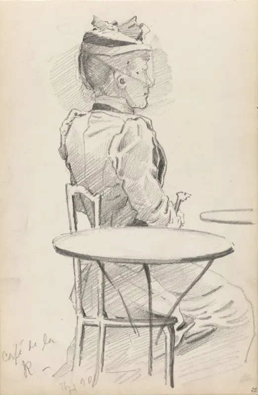 Kvinne, Café de la Régence, Thorolf Holmboe, 1890, drawing