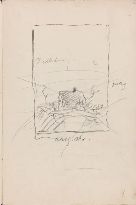 Hus i landskap, Thorolf Holmboe, 1885–1899, drawing