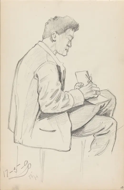 Mann med skissebok, Thorolf Holmboe, 1890, drawing