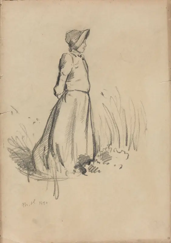 Ung kvinne, Thorolf Holmboe, 1890, drawing