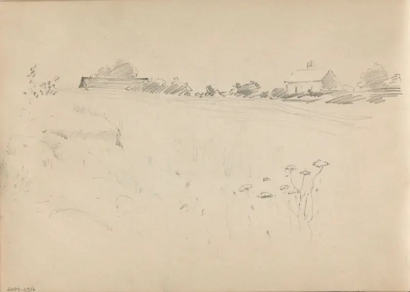 Landskap med eng, Thorolf Holmboe, 1889–1890, drawing