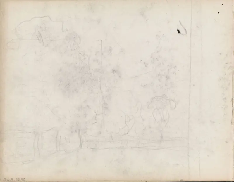 Riss av landskap med trær, Thorolf Holmboe, 1889–1925, drawing