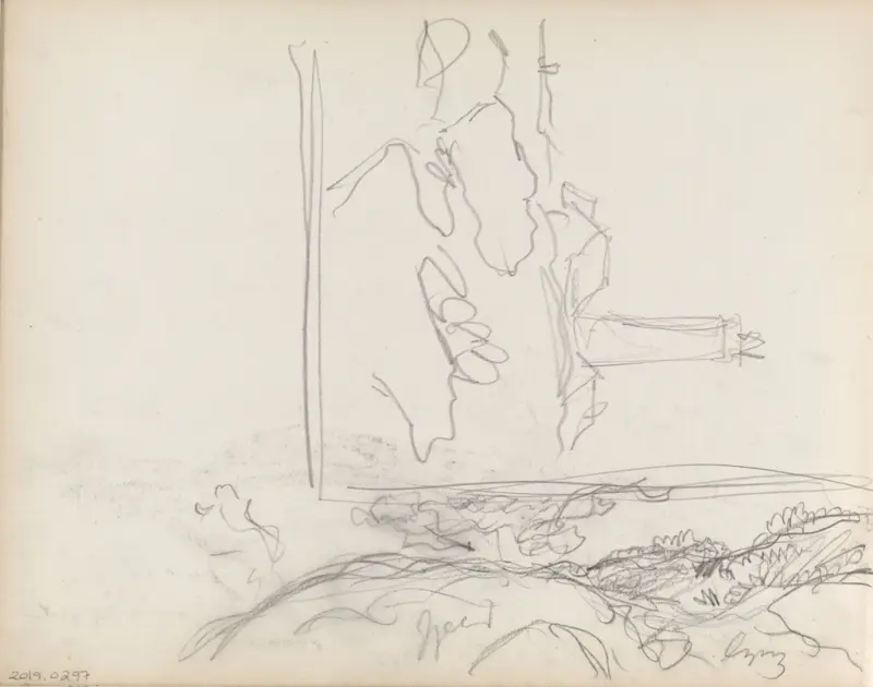 Kystlandskap med fyr, Thorolf Holmboe, 1889–1925, drawing