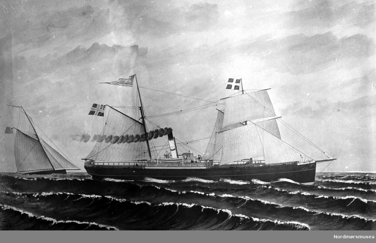 Repro av et maleri av dampskipet "Meta". Et gammelt Kristiansundsskip, antakelig fra et maleri i Skipperforeningen. Fra Nordmøre Museums fotosamlinger. 