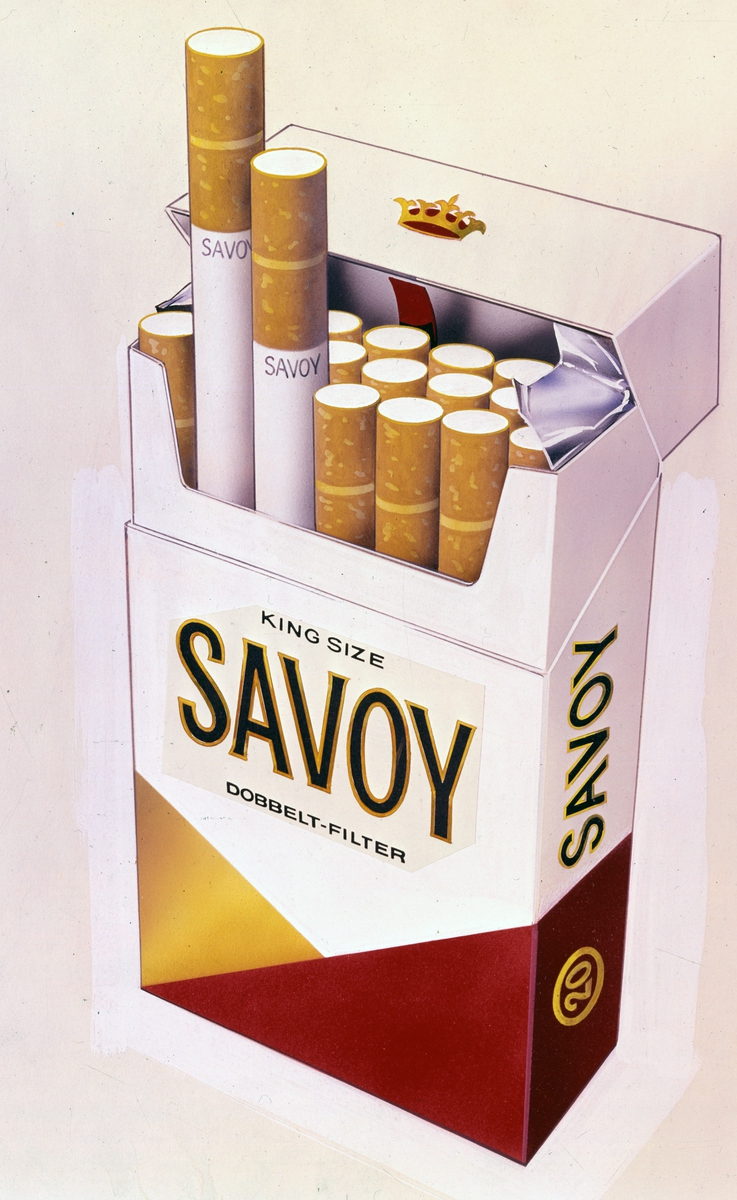 Avfotografert tegning fra Tiedemanns Tobaksfabrik. Savoy sigaretter.