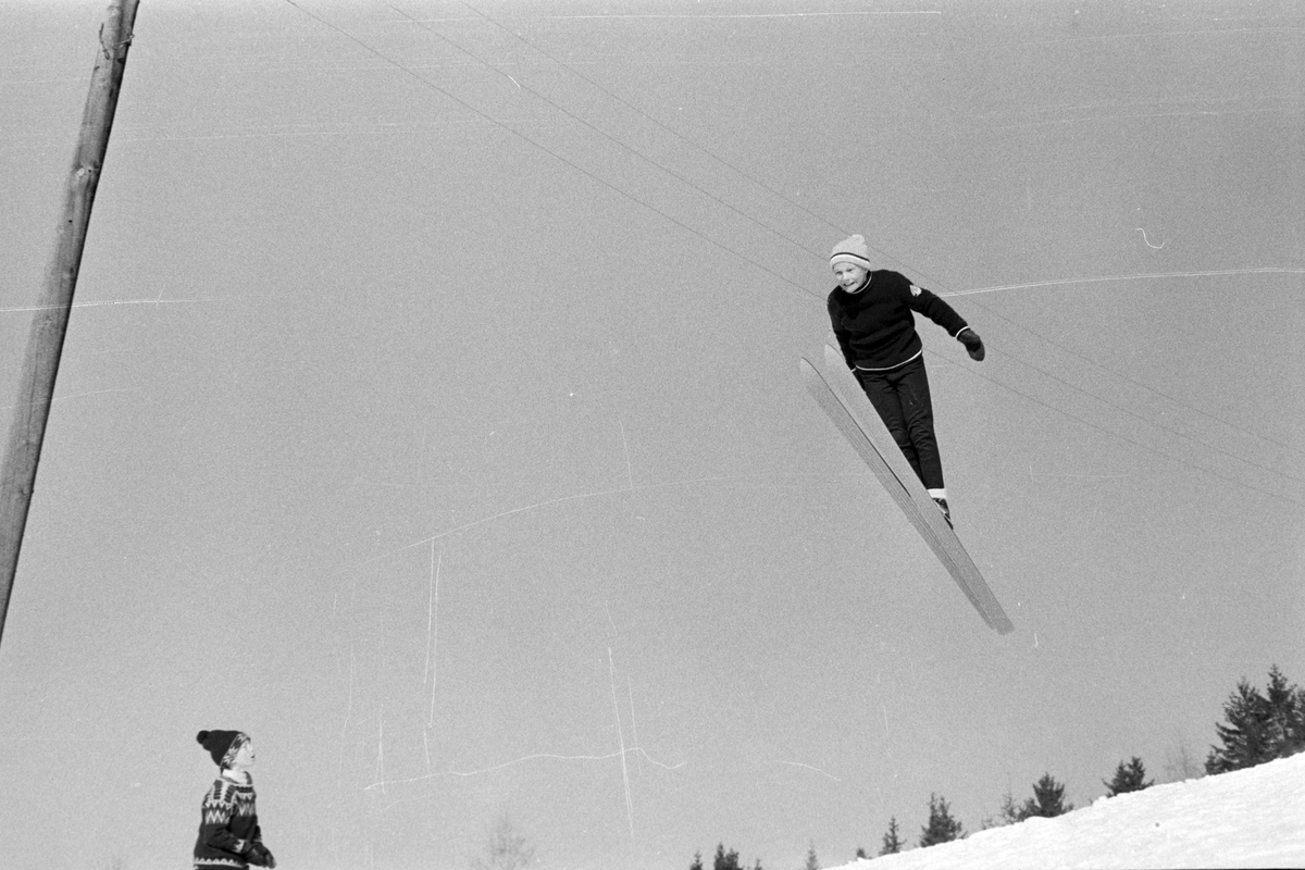 Bekkevoldsbakken i Brumunddal. Trening. Skihopper i svevet, ukjent ...